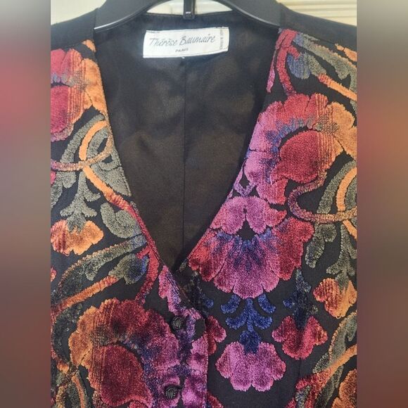 Therese Baumarie PARIS S/M Multicolor Floral Velvet Floral Buttons Women's Vest - Picture 5 of 9
